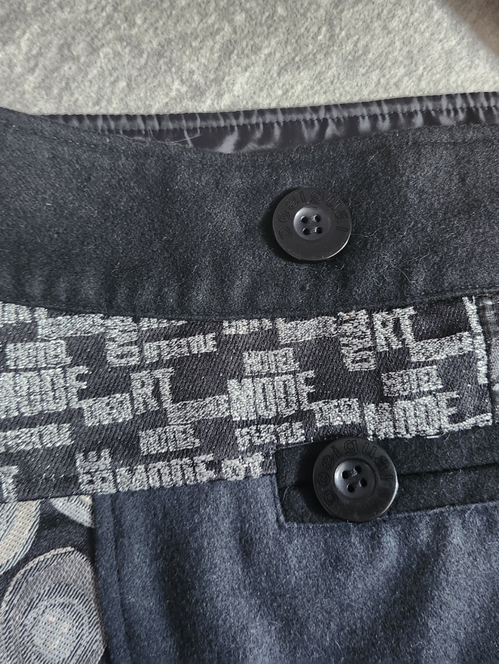 Desigual Womens Size XS Black Wool Blend Patchwork Button Front Mini Skirt - Picture 12 of 13